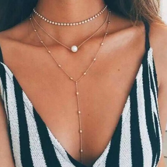 Jewelry - *Carly* Layered Coker and Pearl Necklace